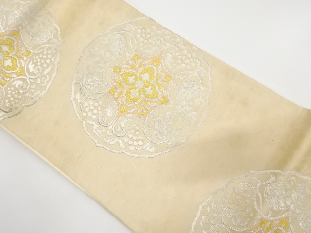 JAPANESE KIMONO / ANTIQUE FUKURO OBI / SILK / WOVEN FLORAL ARABESQUE